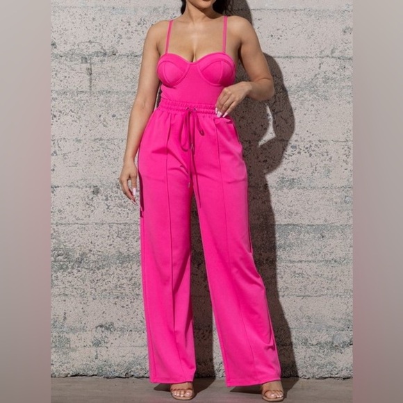 Pants - Ladies Fuschia Set - Sweetheart Neckline Bodysuit and Pants (S and L)